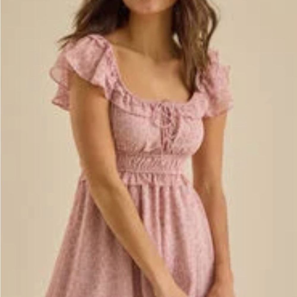 Altar'd State Pink Lace-Up Smocked Mini Dress